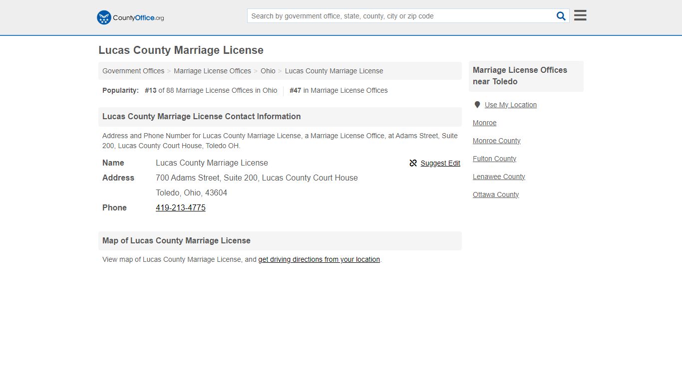Lucas County Marriage License - Toledo, OH (Address and Phone)